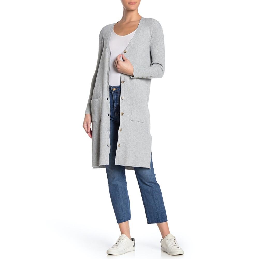 Hiatus Nordstrom Ribbed Knit Longline Cardigan Dress Gray NWT XS